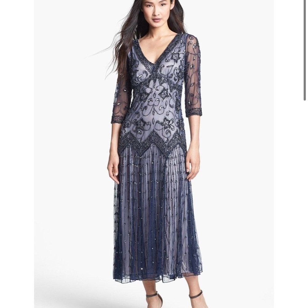 NWT‎ Pissaro Nights Navy Midi Beaded Dress